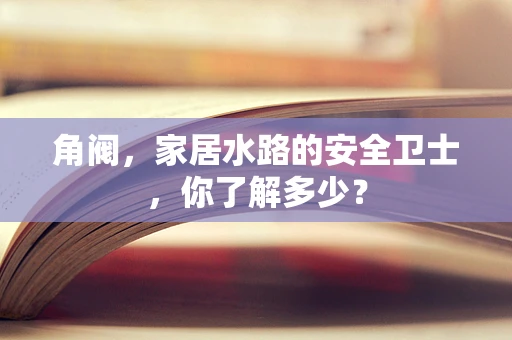 角阀，家居水路的安全卫士，你了解多少？