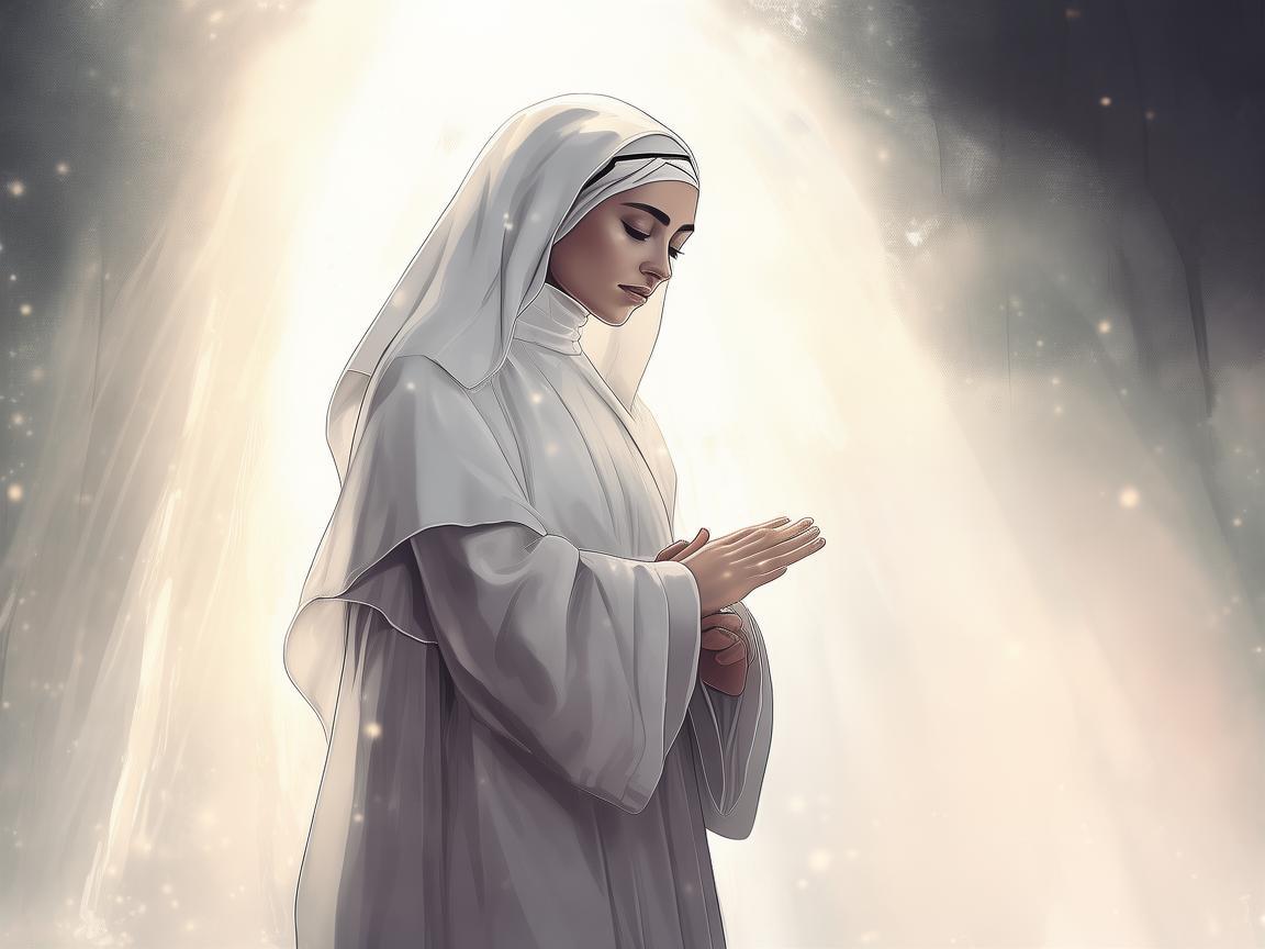 神圣光影下的修女形象插画创作