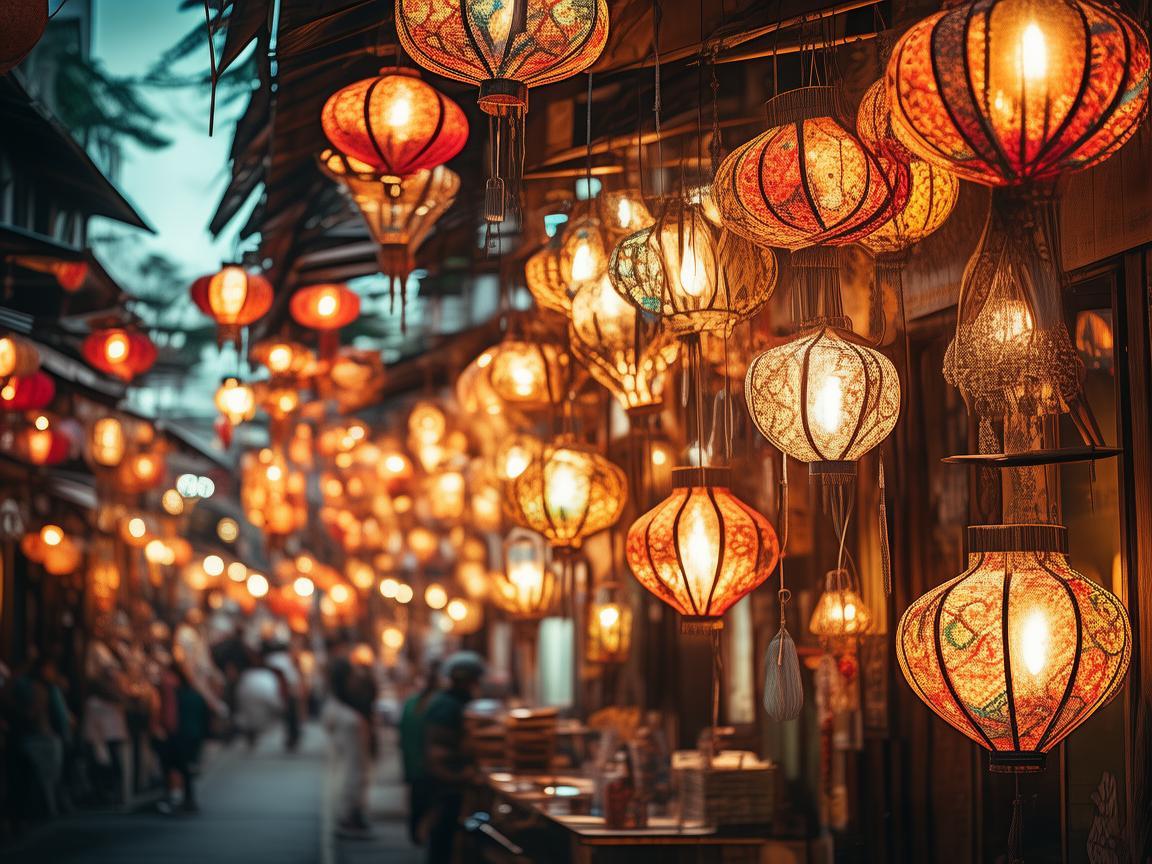 夜市街灯笼，光影交织的创意艺术