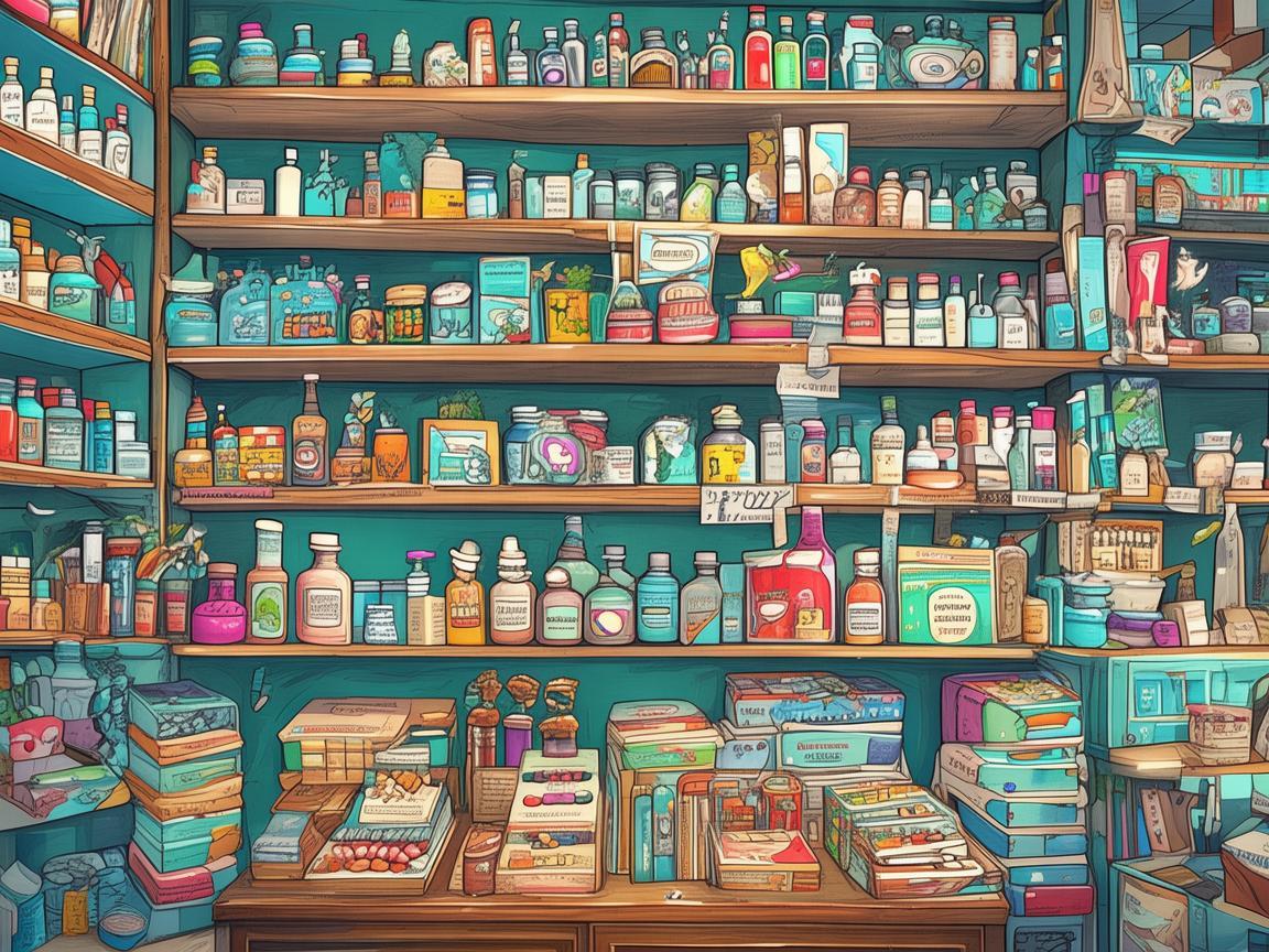 描绘药店，医药世界的多彩插画