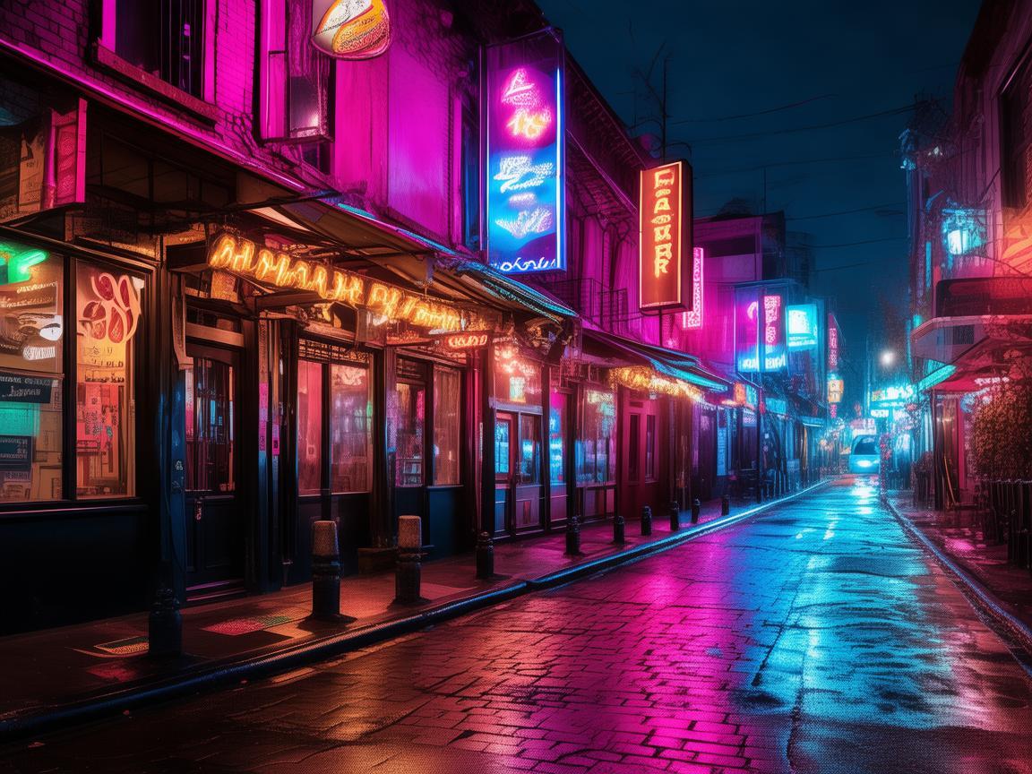酒吧街霓虹灯，点亮城市夜的魅惑