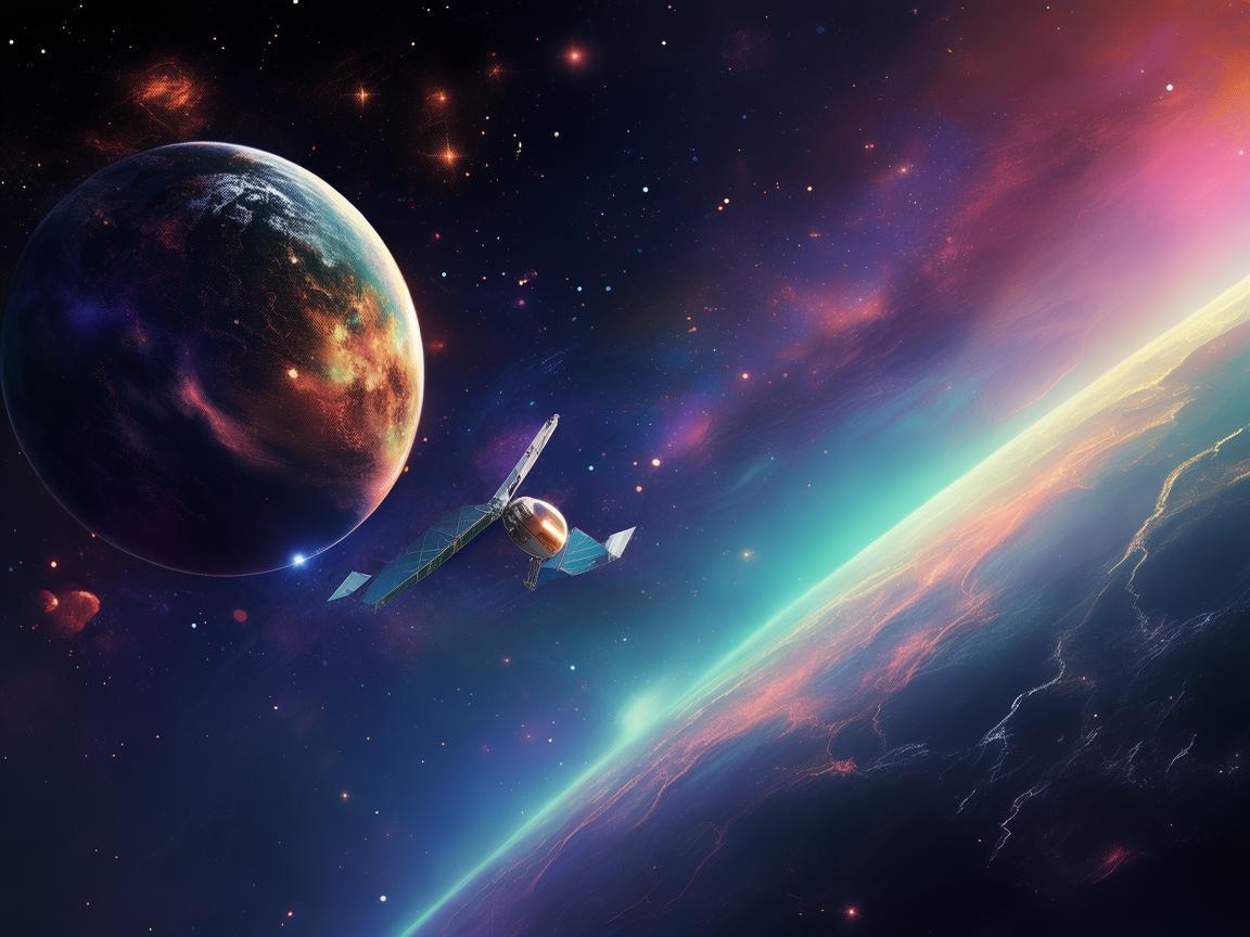 卫星，宇宙间的梦幻插画元素