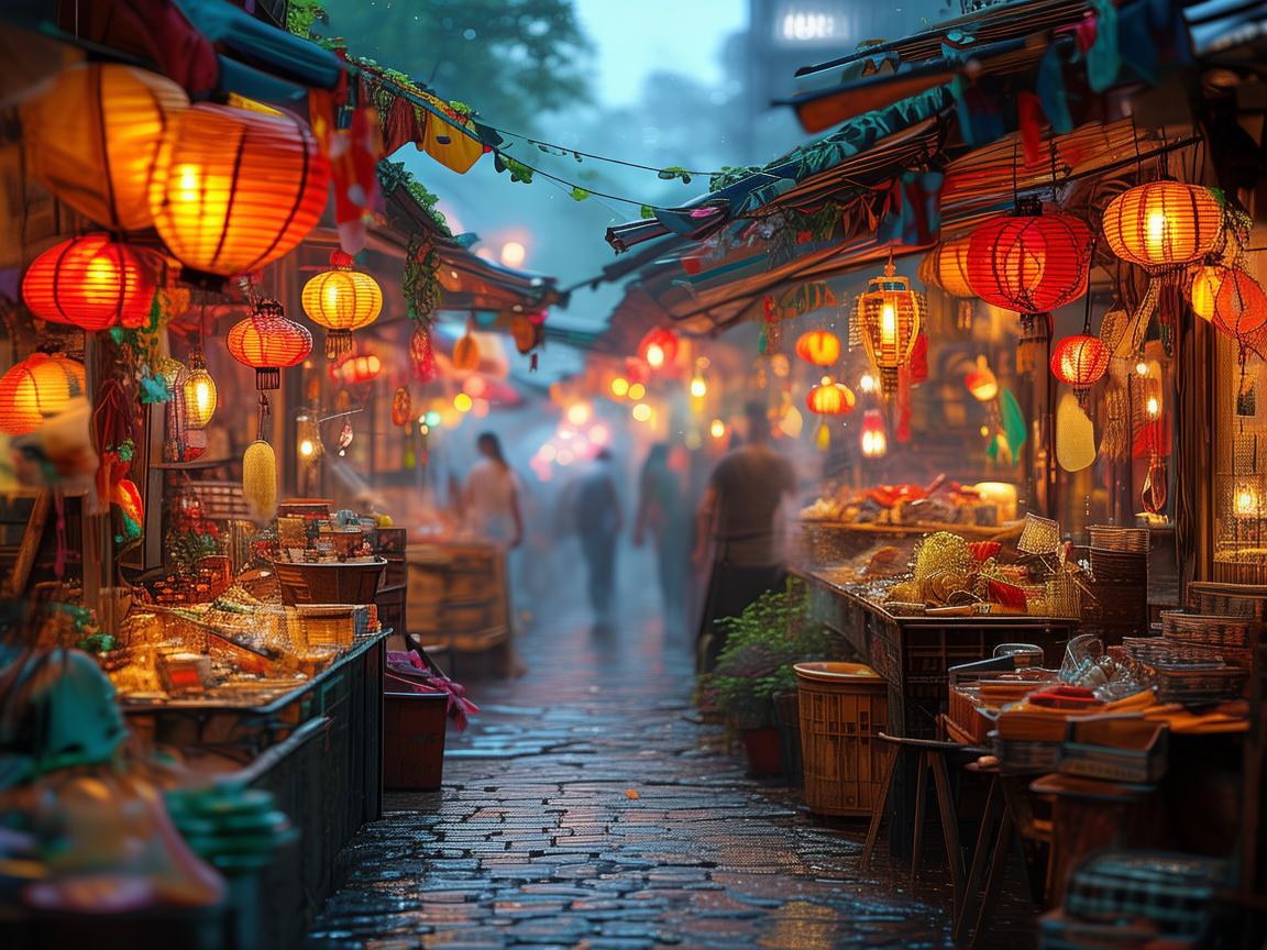 点亮夜市摊位的插画之梦