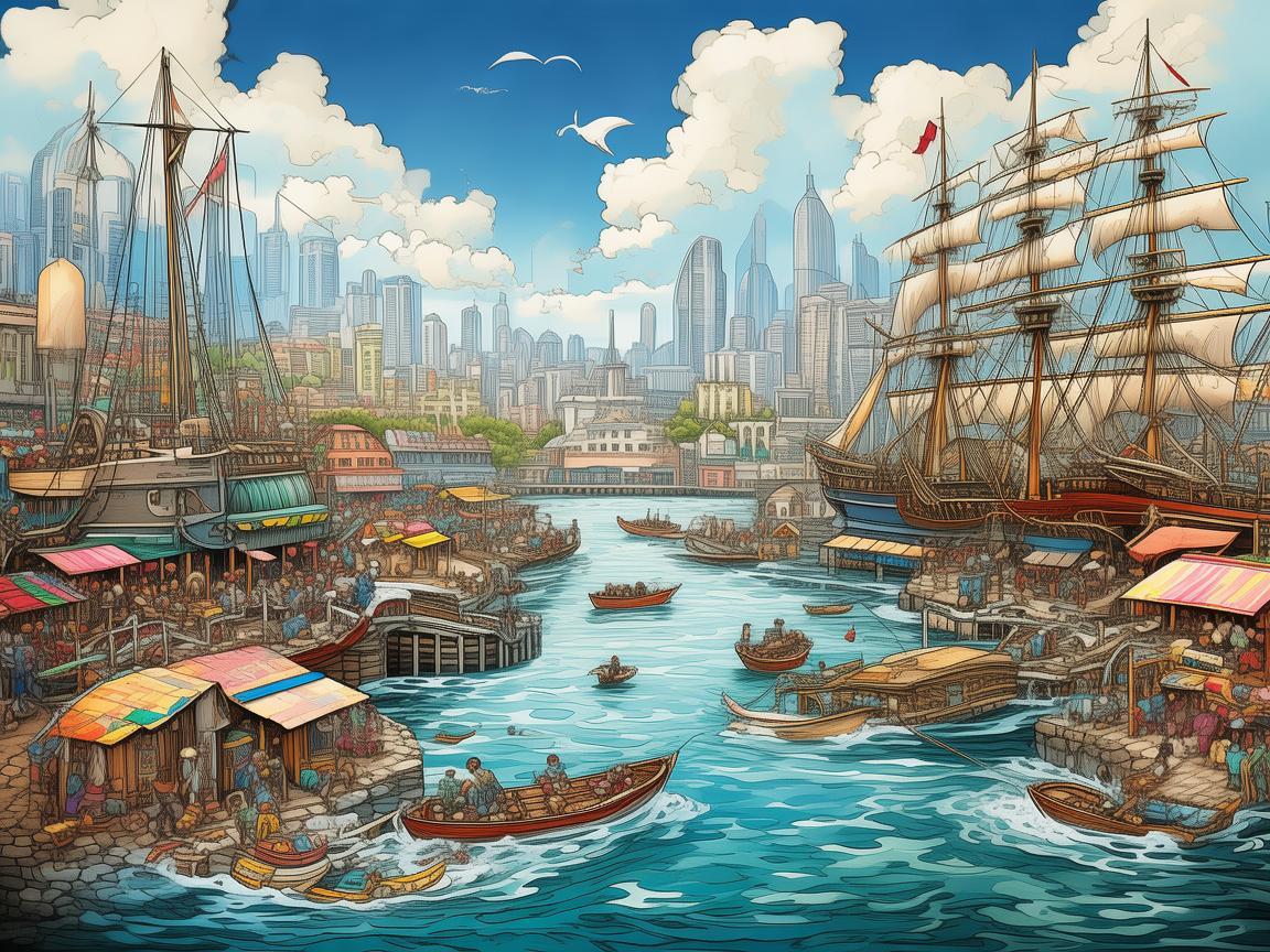 港口，繁华与梦想交织的插画乐章