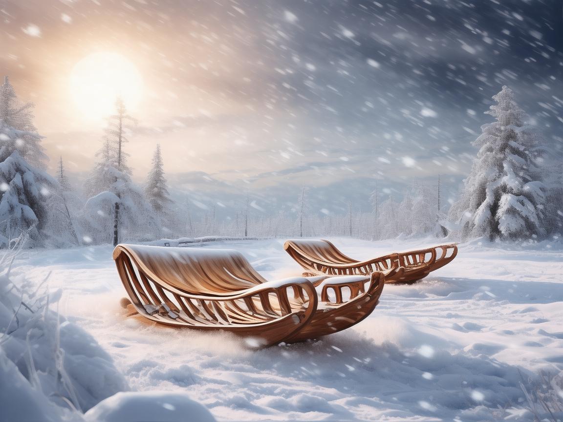 冬日雪橇，梦幻雪野中的灵动画笔