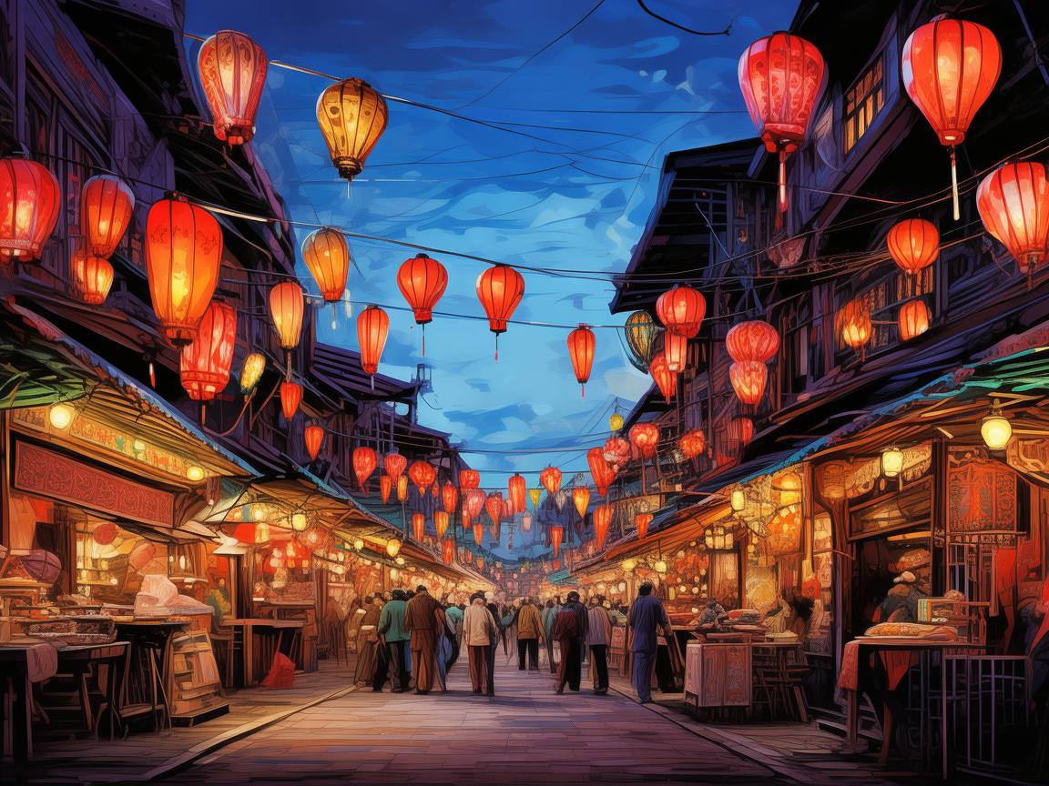 夜幕下的色彩盛宴，插画师如何捕捉夜市独特氛围？