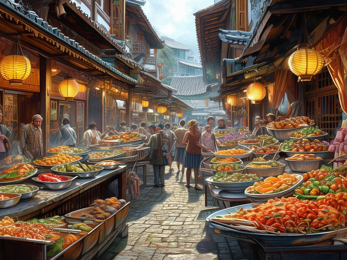 美食街，如何通过插画展现地方特色与文化氛围？
