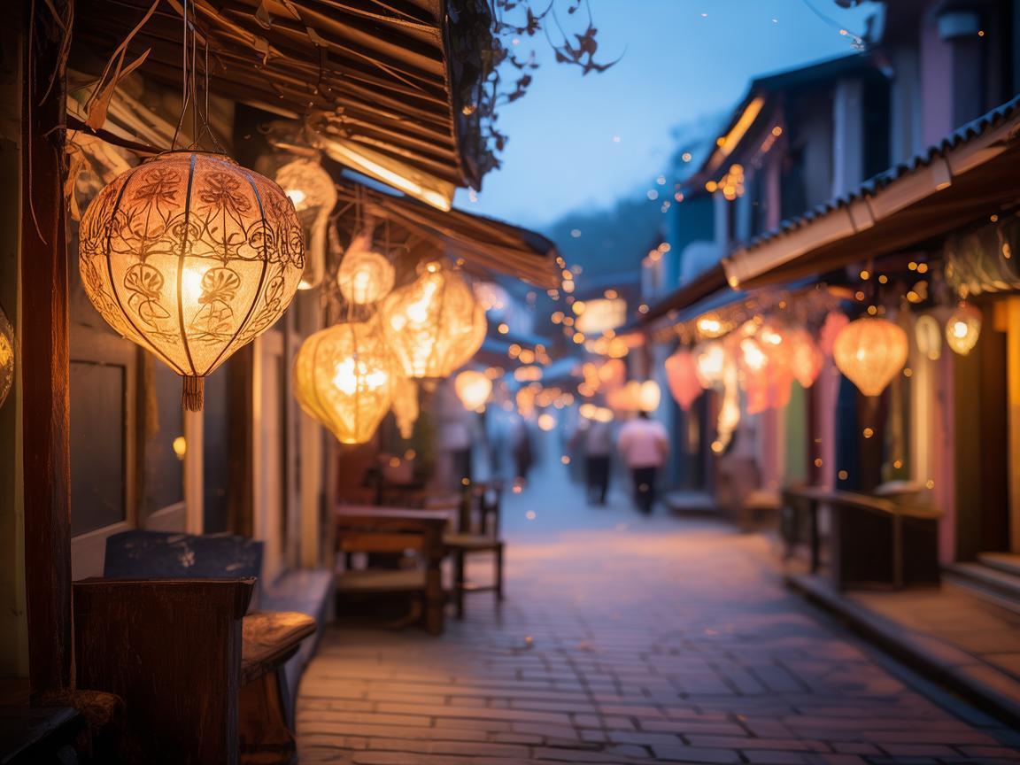 点亮夜市街的灯笼之光