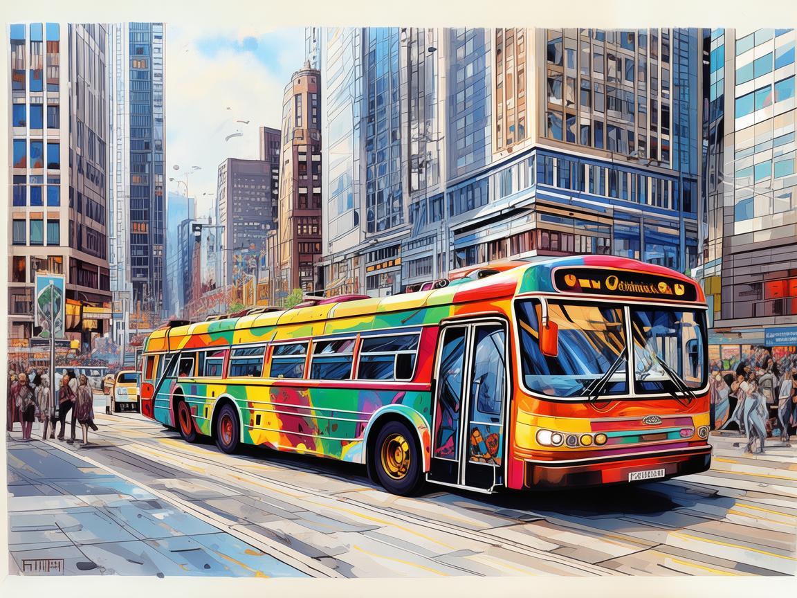 公共汽车，城市风景的流动画卷，如何通过插画捕捉其魅力？