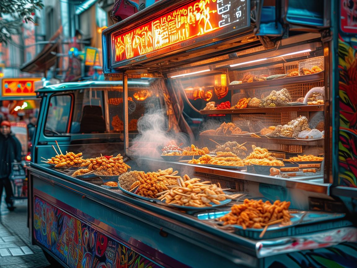 美食街小吃车，如何绘制令人垂涎的街头美食场景？