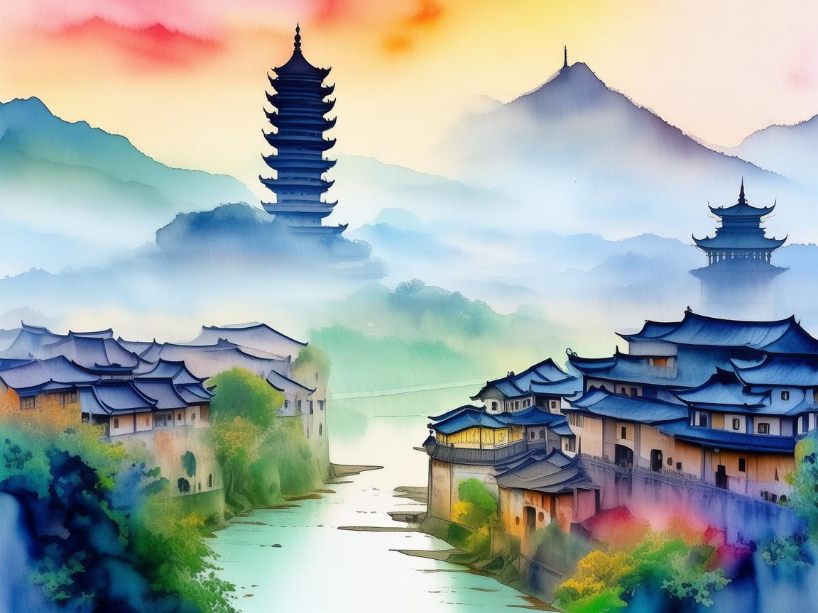 岳阳楼下的水墨画卷，如何用色彩捕捉古城的灵魂？