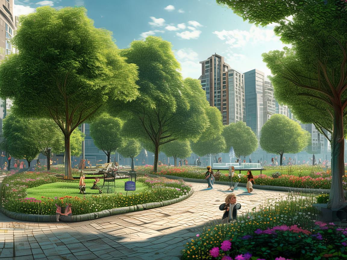 绿地广场，如何通过插画展现城市绿肺的活力？