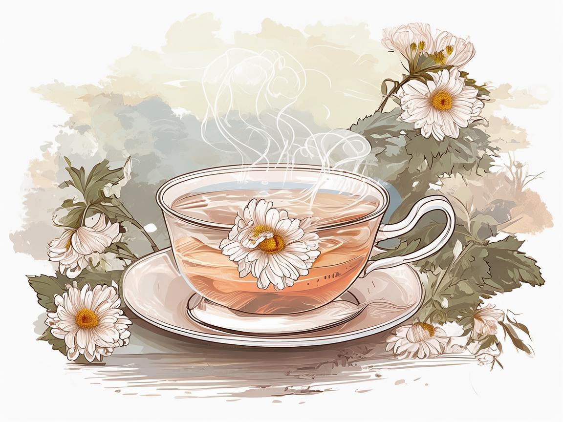 菊花茶，插画中的自然韵味与健康哲学