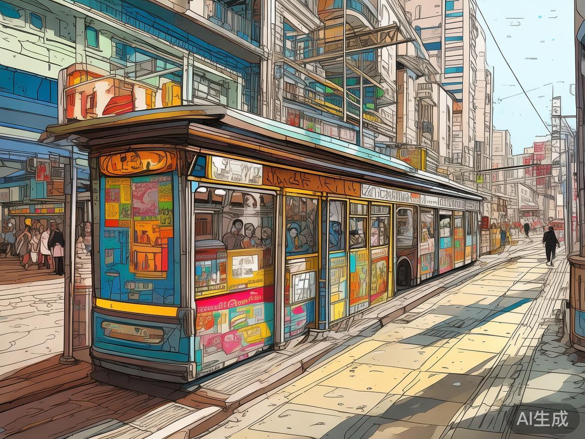 公交站台，城市流动的插画角落