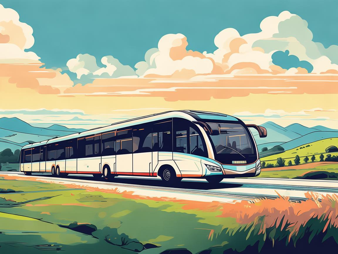 铰接式客车，插画中的灵动风景